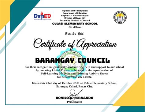 certificate of appreciation for barangay officials